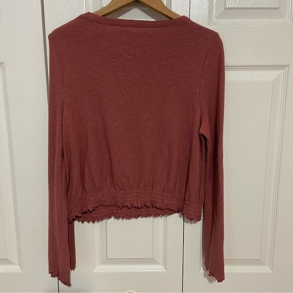 Madewell Texture and Thread Bell Sleeve Smocked Dusty Rose Pink Blouse Top M - Picture 5 of 5